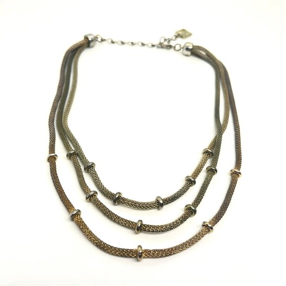 ANNE KLEIN VINTAGE MESH LAYERED NECKLACE GOLD SILVER TONE MULTI STRAND CHAIN - Picture 6 of 15
